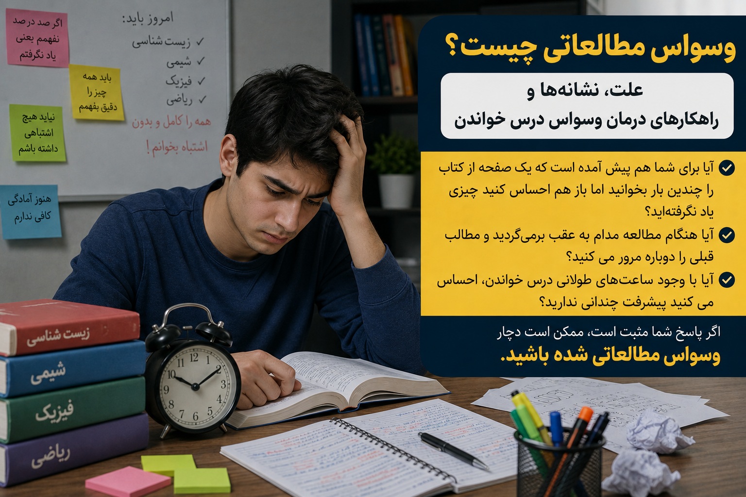 وسواس مطالعاتی چیست؟ | علت، نشانه‌ها و راهکارهای درمان وسواس درس خواندن