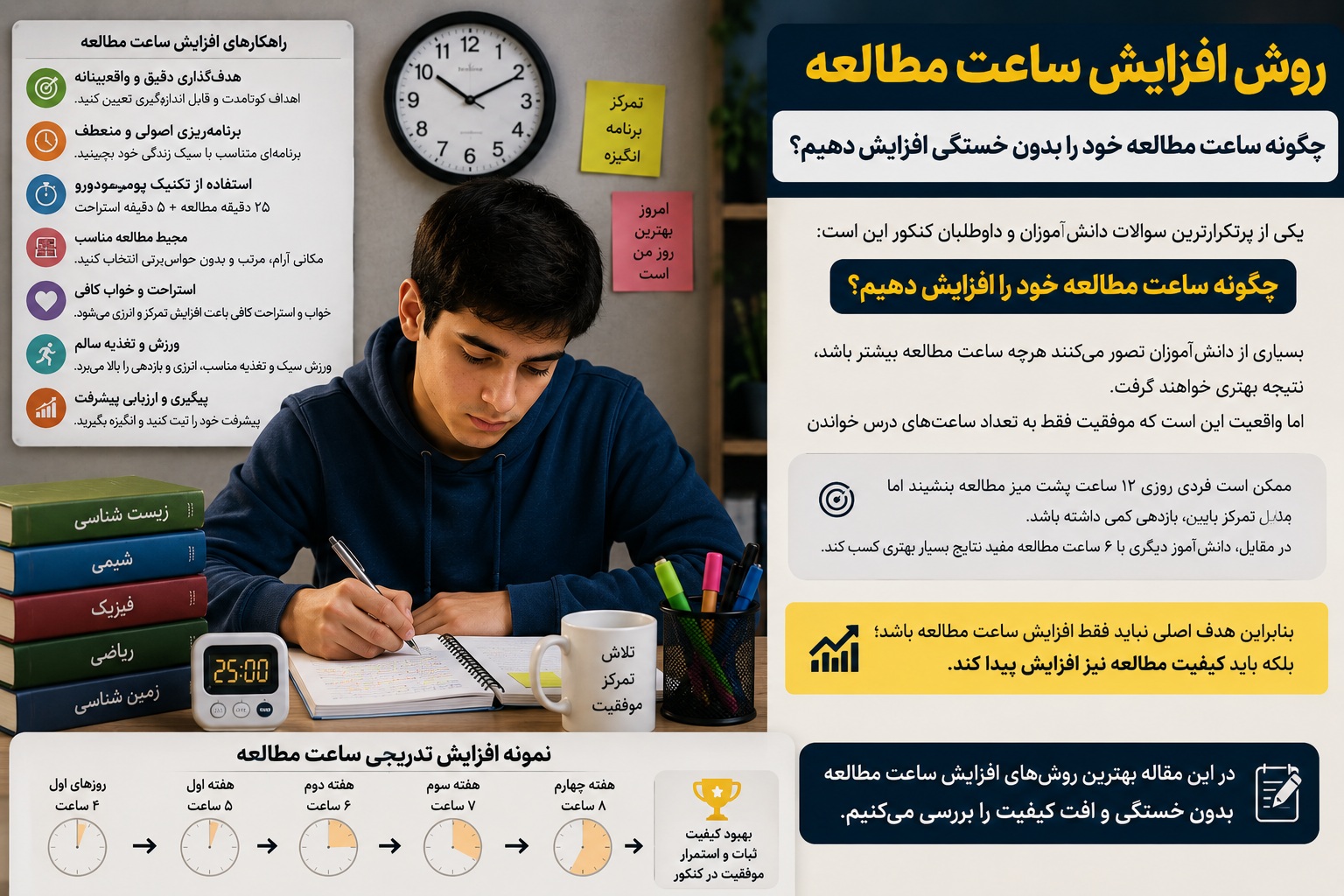 روش افزایش ساعت مطالعه | چگونه ساعت مطالعه خود را بدون خستگی افزایش دهیم؟