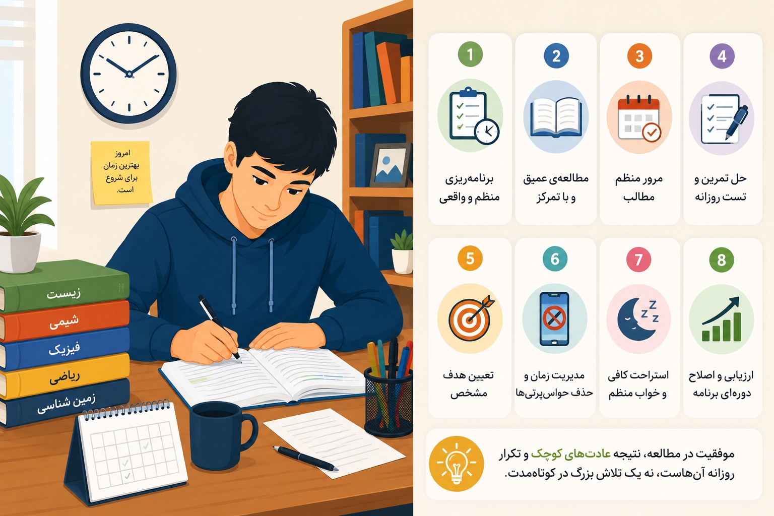 عادت های درست در فرایند مطالعه | ۸ عادت دانش‌آموزان موفق